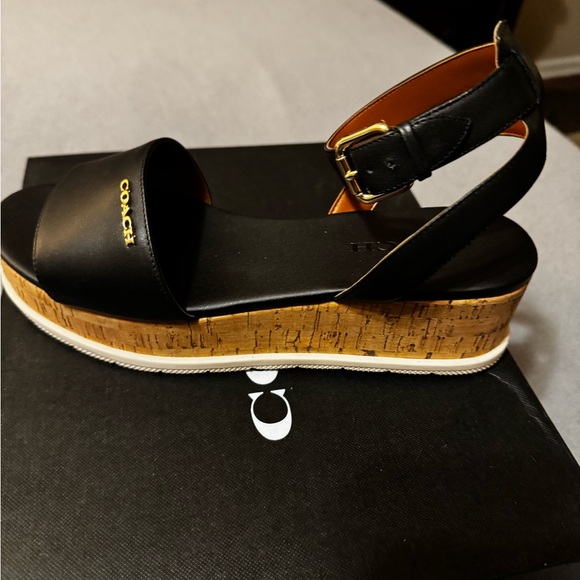 Coach Black Talulah Leather Sandals - Picture 2 of 3